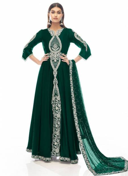 Green Colour Gulzar 3 Heavy Wedding Wear Designer Fancy Long Anarkali Salwar Suit Collection 1009